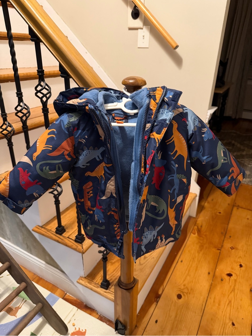 Blue Hooded Fleece Jacket with Dino Accents